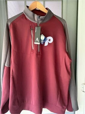 Antigua Men's Phillies  Maroon and Gray Half-Zip Pullover with Chest Logo